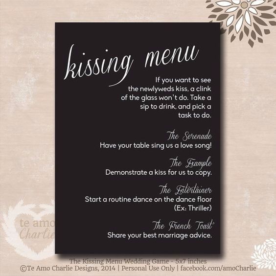 regras para jogos, como o "I spy" e o "kissing menu"