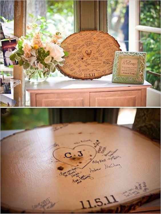 Guestbook em elementos de madeira