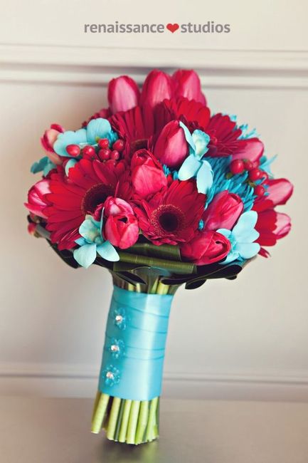 Bouquet Grená e Azul Turquesa