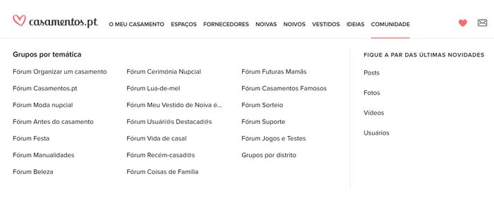 Qual o fórum onde passas mais tempo aqui em Casamentos.pt? 1