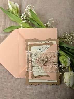 Eco Chic Peach Wedding Invitation