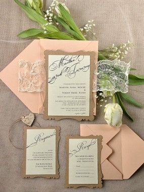 Eco Chic Peach Wedding Invitation 1