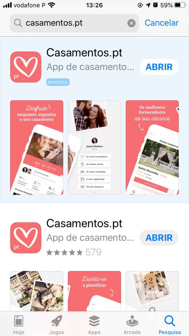 Problemas com o Aplicativo Casamentos.pt na Apple store - 1