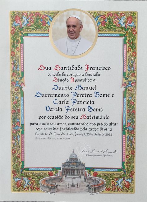 Benção Papal & “certificado” do Casamento Civil – Check! - 1