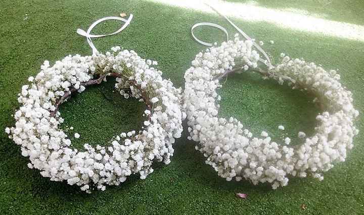 A. Nas tiaras das meninas das alianças