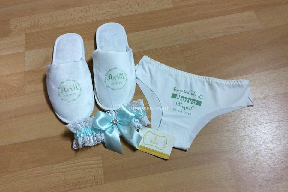 Kit pantufa, cueca e liga