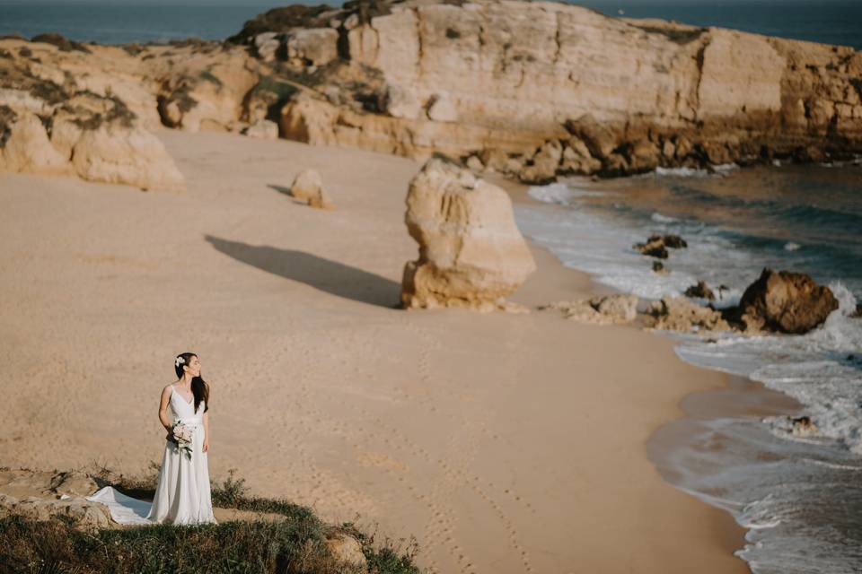 Noiva na praia de São Rafael