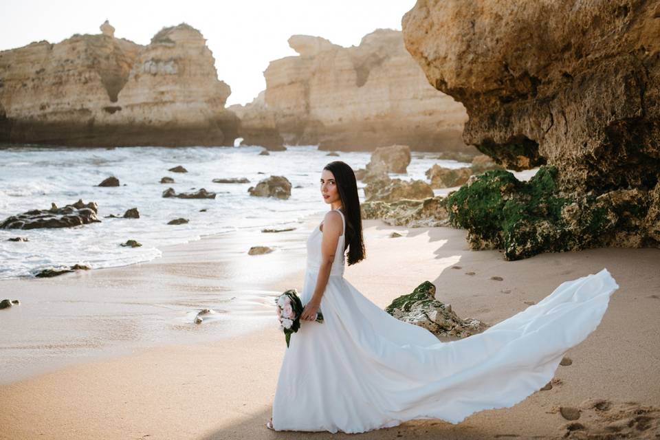 Noiva na praia de São Rafael