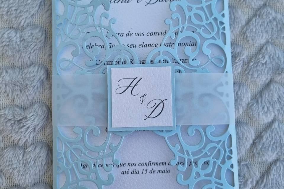 Convite de casamento azul bebé