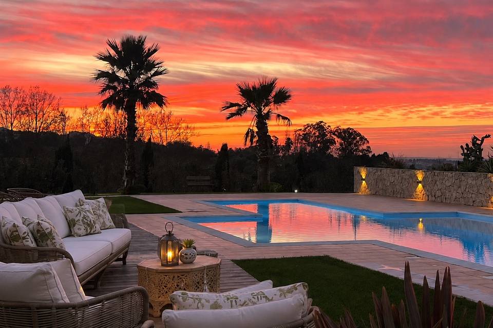 Sunset over the pool
