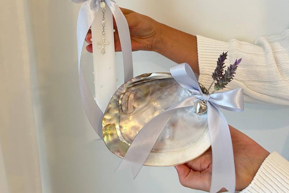 Vela e concha de baptizado