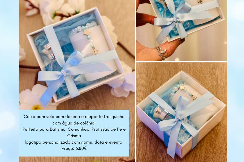 Caixa com agua colónia e vela