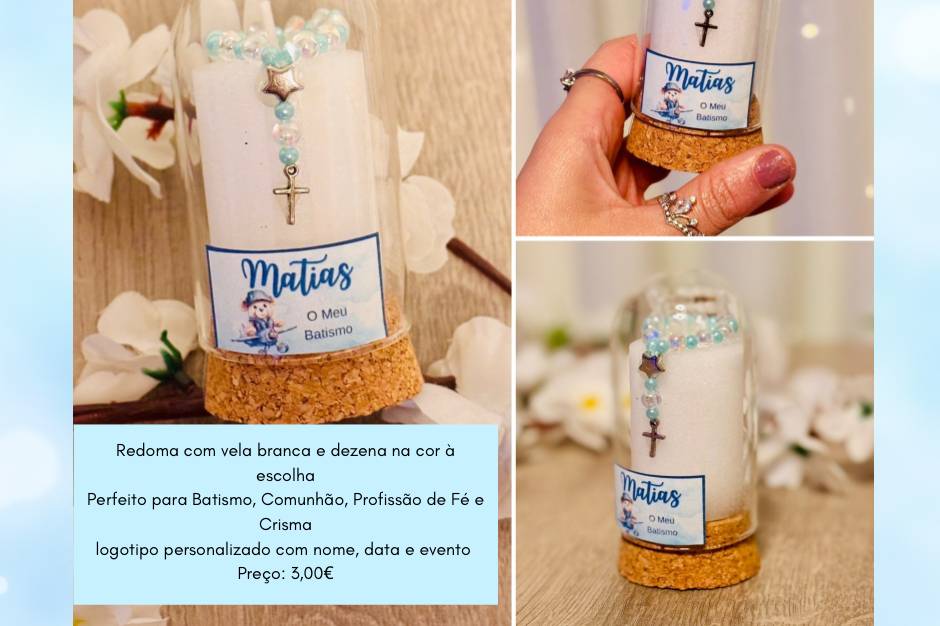 Redoma com vela e terço
