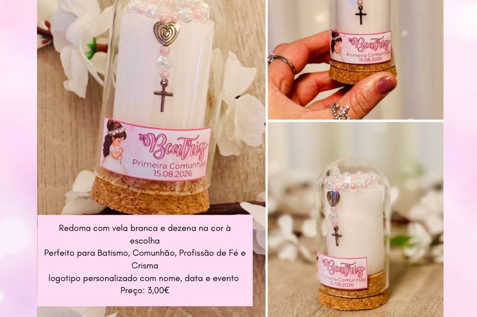 Redoma com vela e terço
