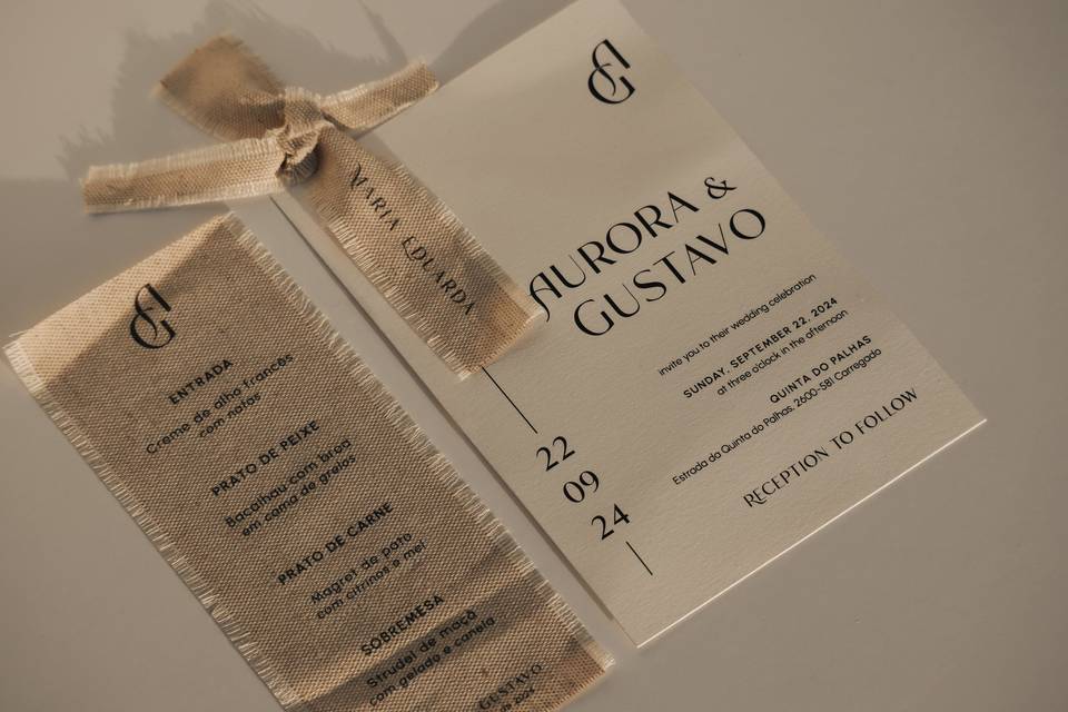 Convite e menu de linho