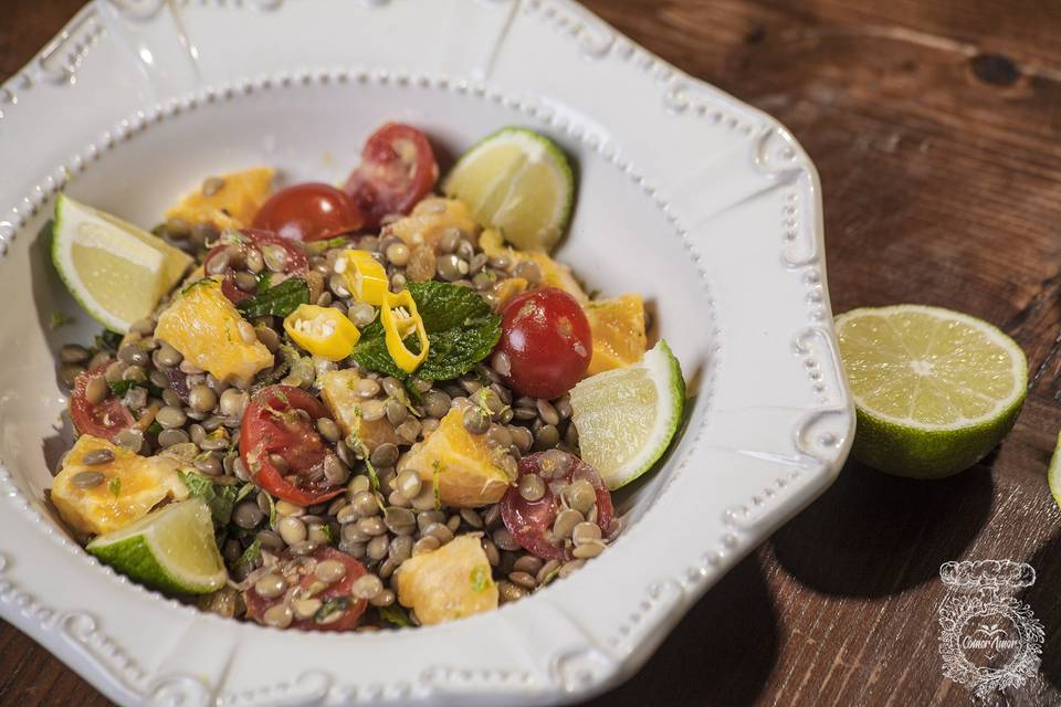 Salada de lentilhas e laranja