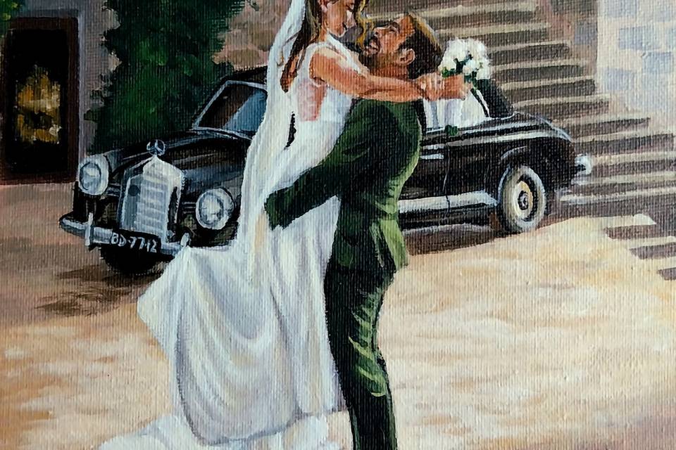 Pintura dos noivos em acrílico