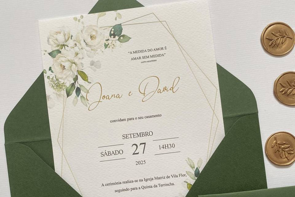 Convite oliva com floral brnac