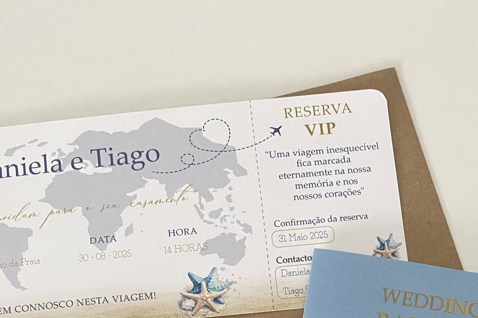 Convite viagem com envelope
