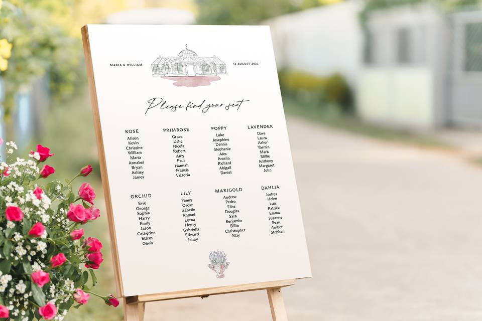 Garden wedding seating plan