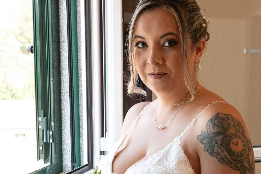 Noiva maquilhagem e penteado