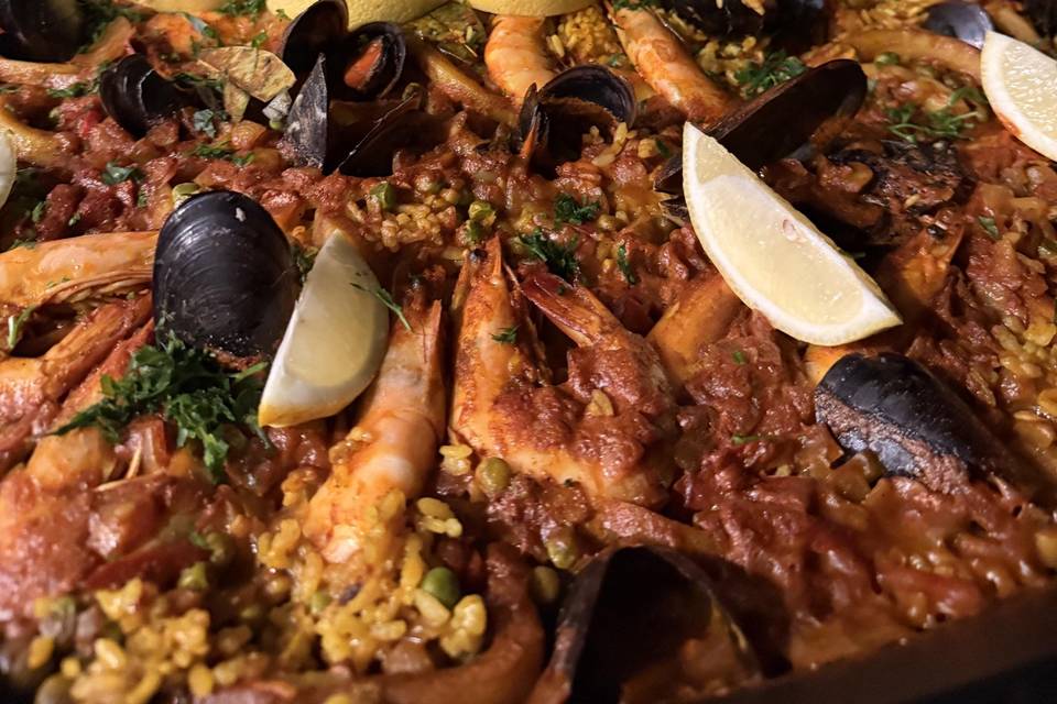 Mixed seafood paella