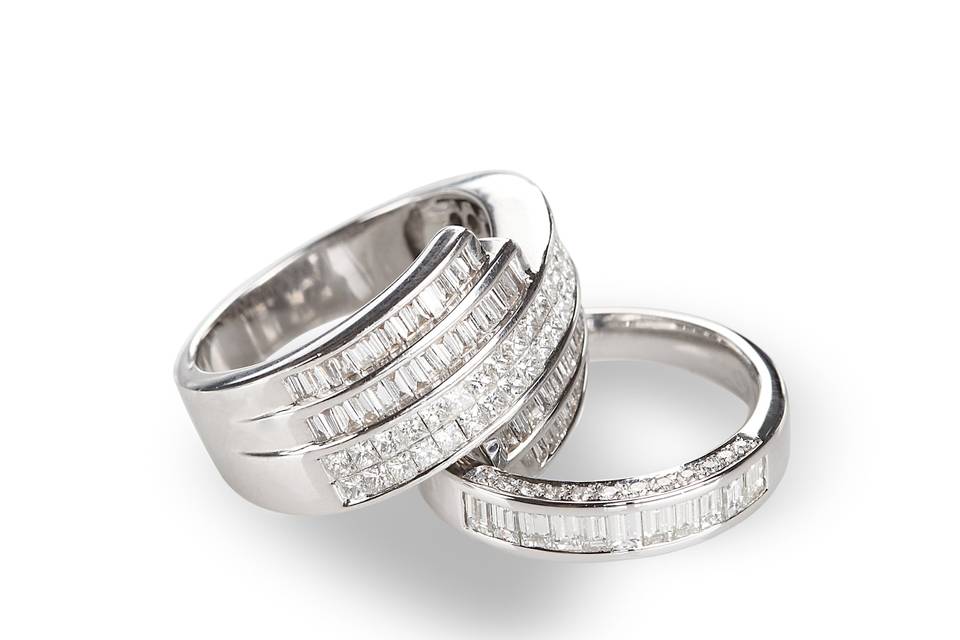 Anéis ouro branco e diamantes