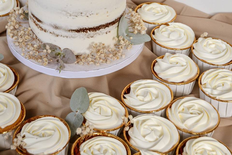 Seminaked cake + cupcakes