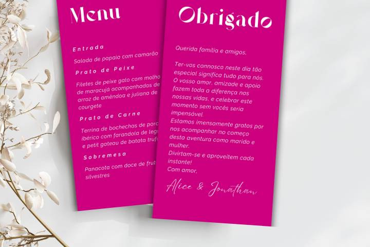 Menu e agradecimento colorido