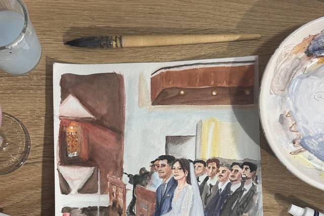 Retrato de casal em aquarela