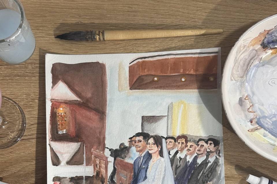Retrato de casal em aquarela
