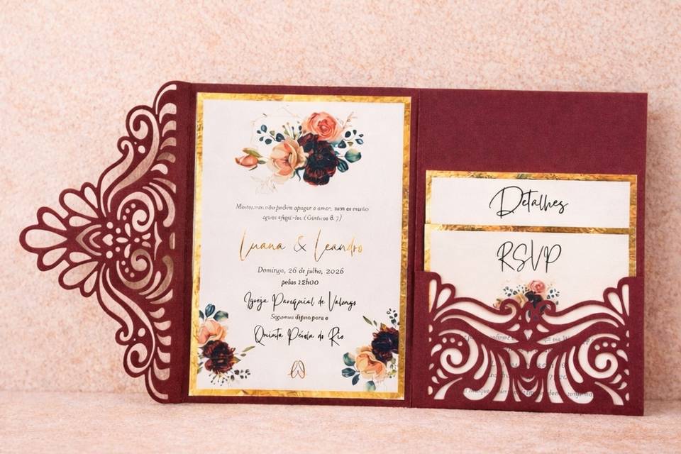 Convite Lace c/envelope pocket