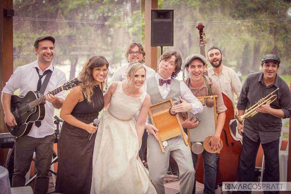 The bride and groom +Band