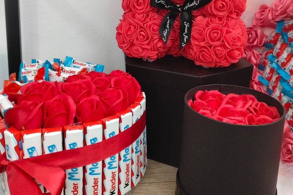 Box urso, de flores e chocolat