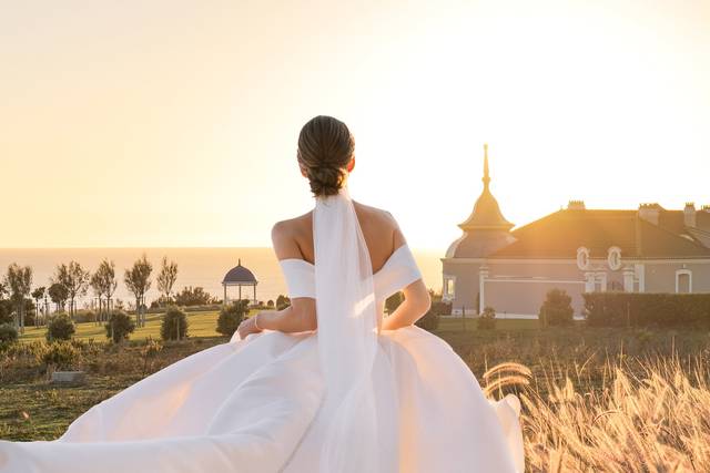 Bride overlooking sea