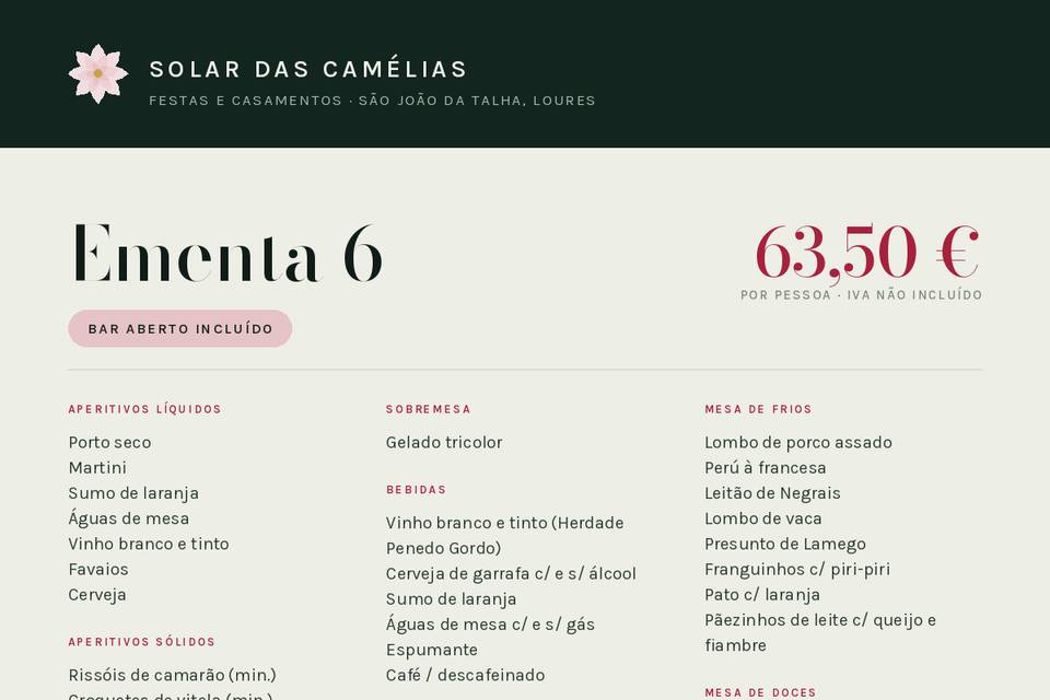 Ementa 5 — Com mesa de frios