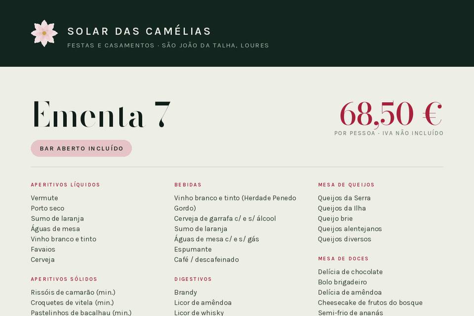 Ementa 7 — Com mesa de queijos