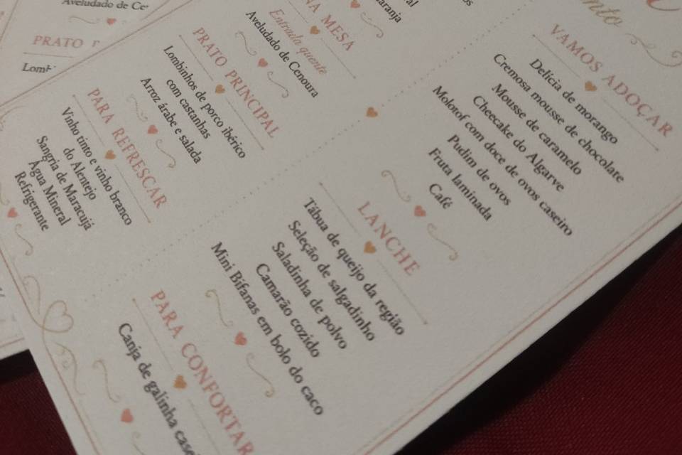 Menu impresso