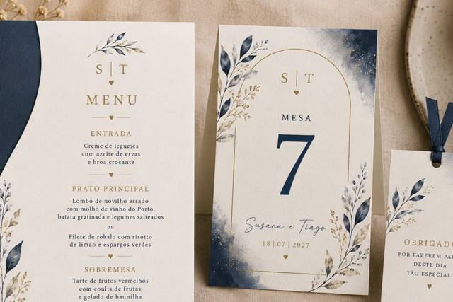Menu + marcadores de mesa