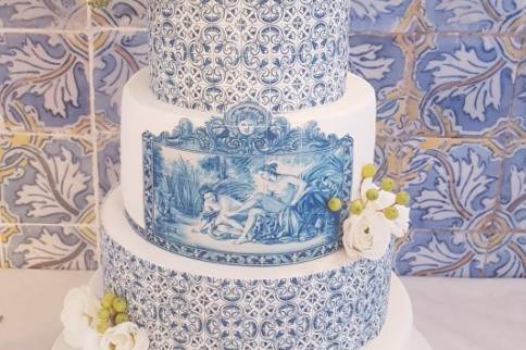 Bolo casamento azulejo portugu