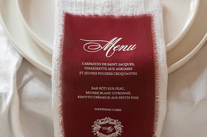 Menu de casamento tecido