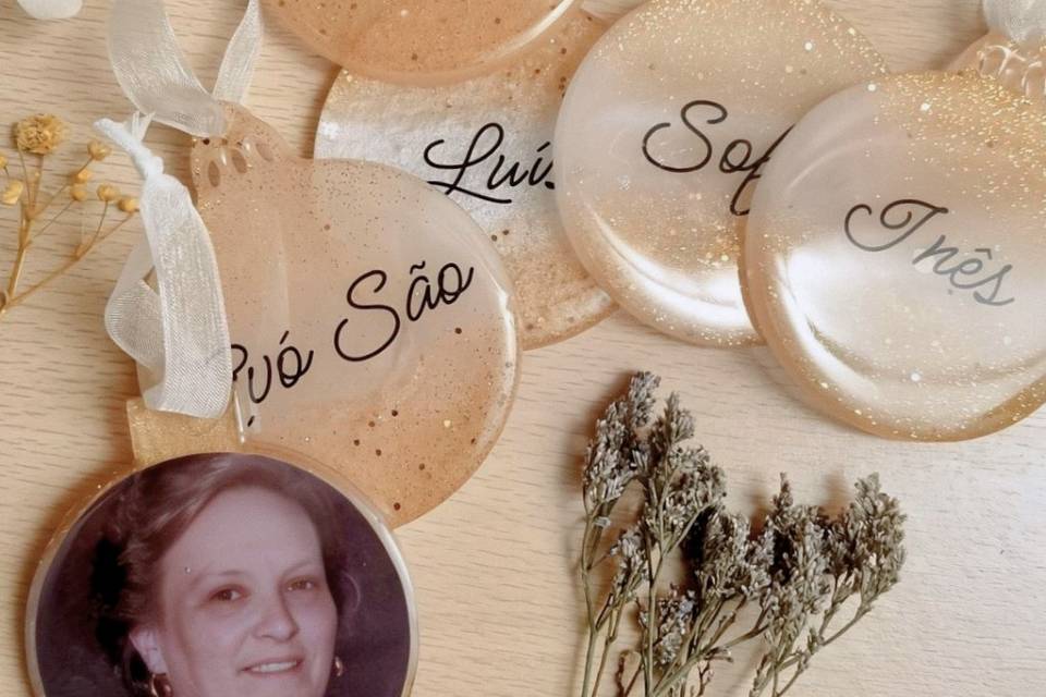 Bolas com texto e fotos