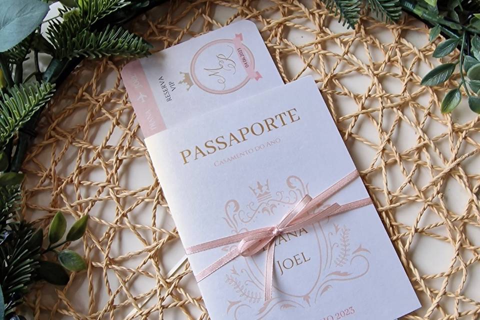 Convite passaport  rose gold
