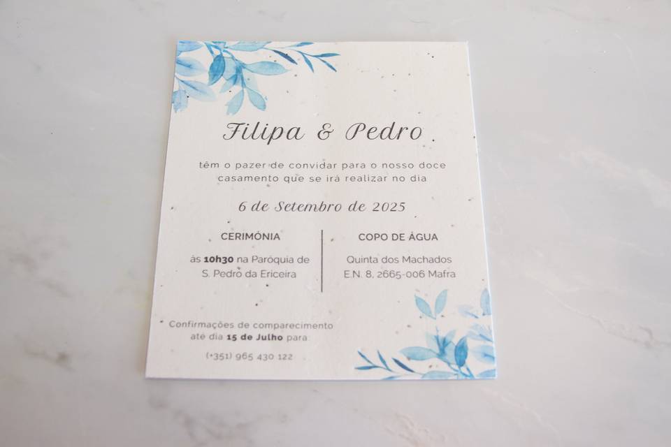 Convite em papel semente